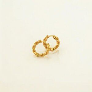 Braided Gold Huggie Hoops - Paris